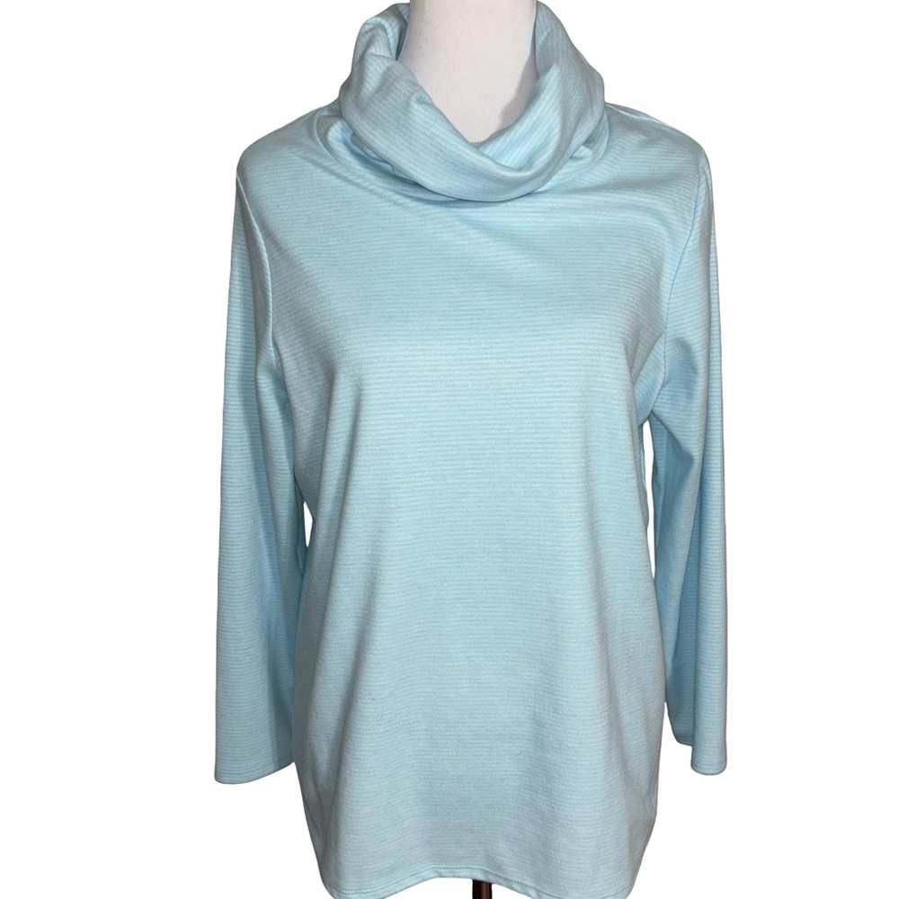 Chico's Fleece Cowl Neck Sweater Sky Blue